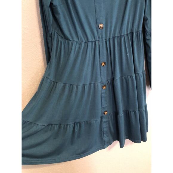 Halife Womens Dress XL Dark Teal Tiered Faux Button Long Sleeve Lightweight Flaw - Picture 6 of 9